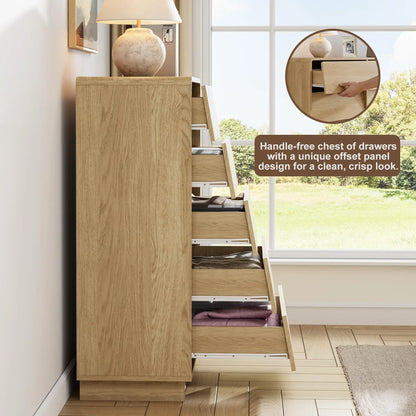 5-Drawer Tall Wood Dresser, Curved Edge