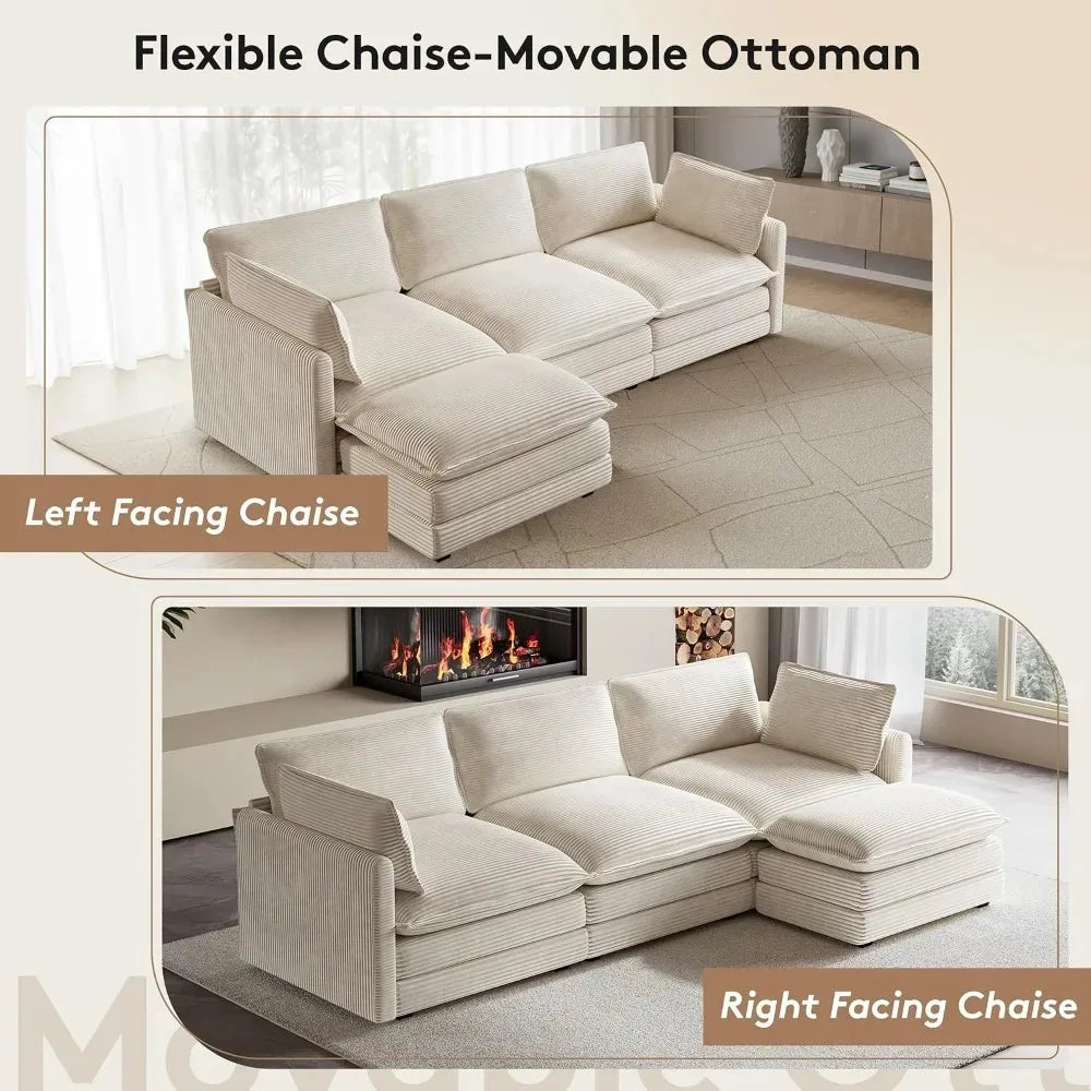 104in Corduroy L-Shaped Sectional Sofa