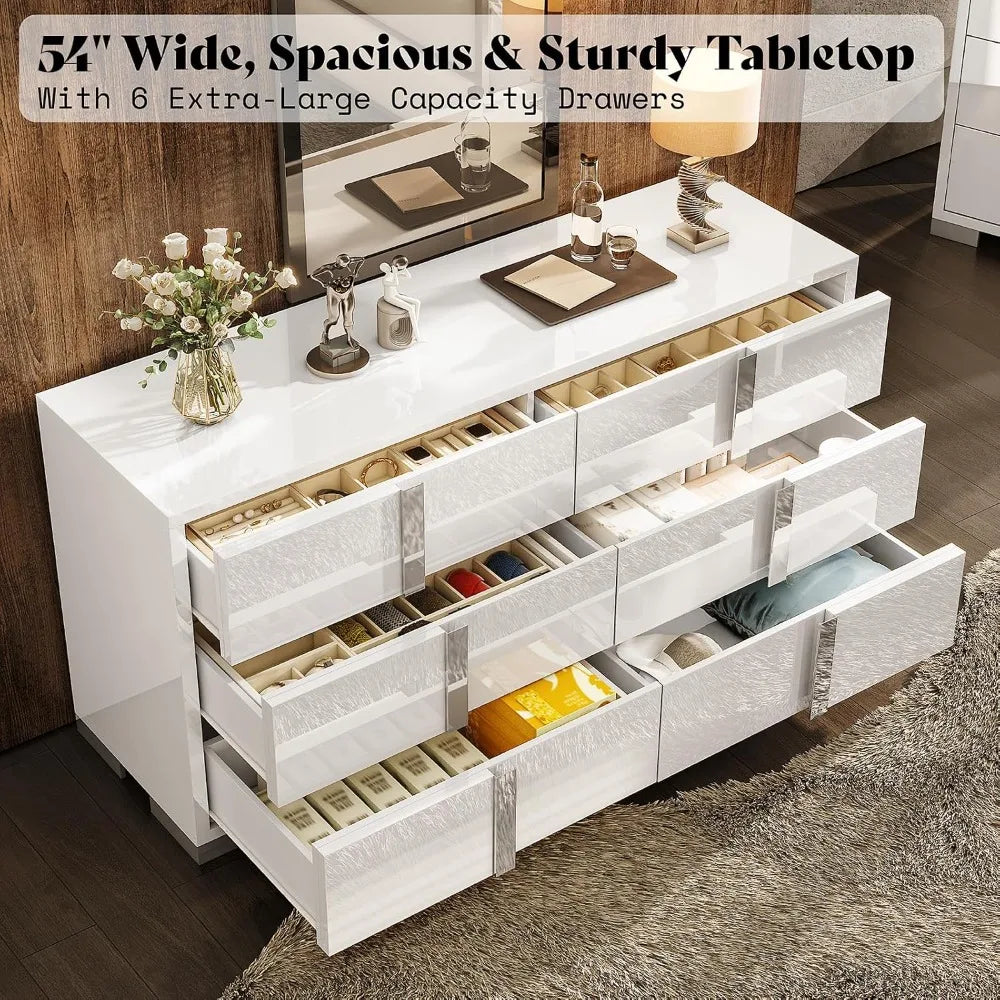 White High Gloss 6-Drawer Dresser