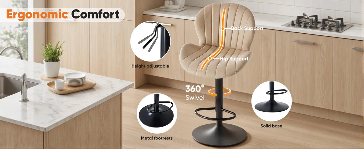 Swivel Fabric Bar Stools, Set of 4