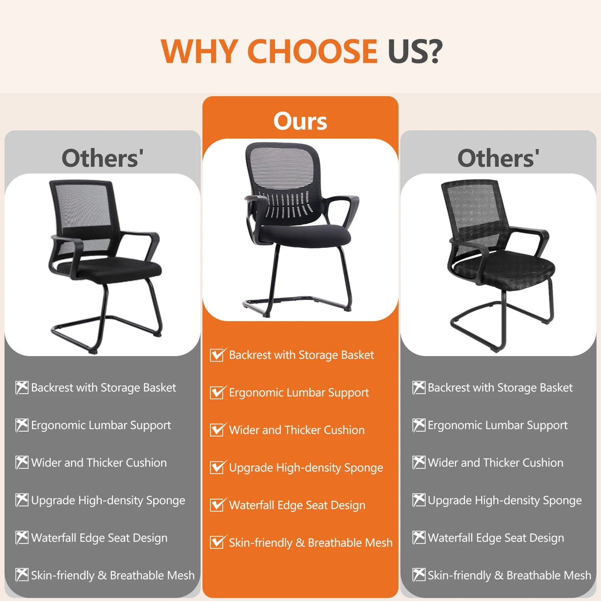 JHK Office Chair without Wheels, Mesh