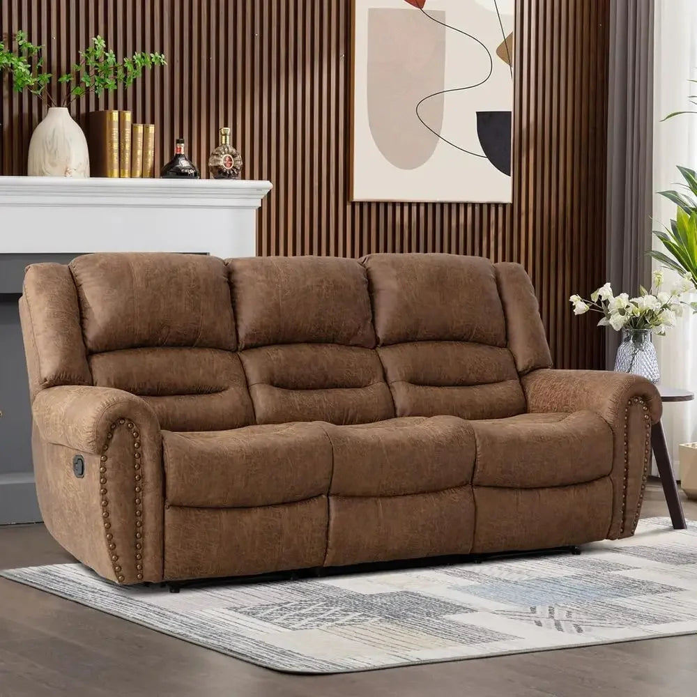 Faux Leather Reclining Sofa (Nut Brown)