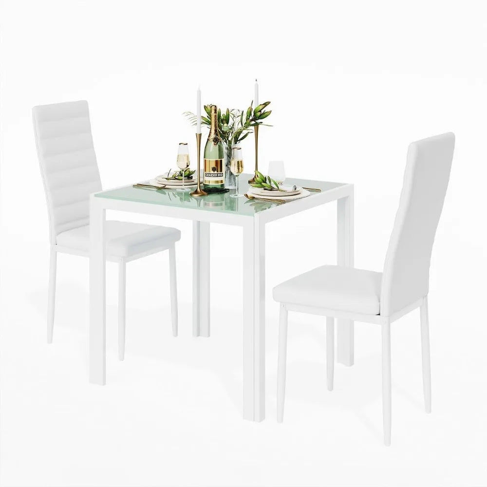 3-Piece Glass Dining Table Set for 2