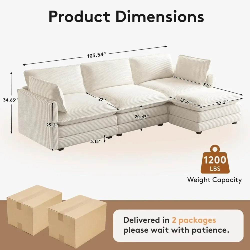 104in Corduroy L-Shaped Sectional Sofa