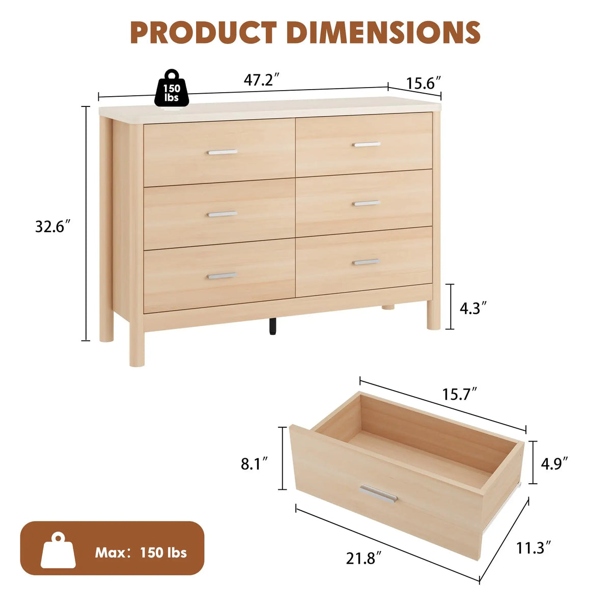 6 Drawer Wooden Dresser