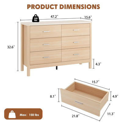 6 Drawer Wooden Dresser