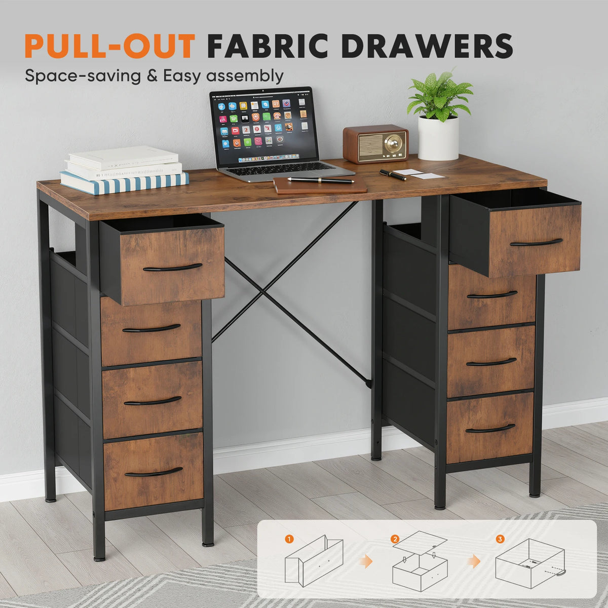 JHK 47" Computer Desk with 8 Drawers