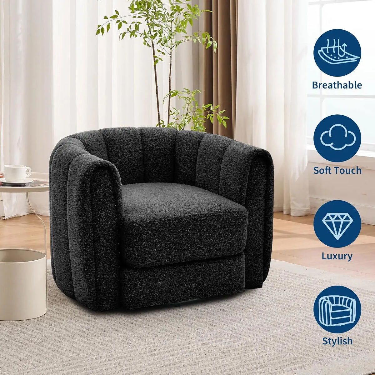 Garvee Velvet Swivel Barrel Accent Chair
