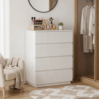 White Fluted 4-Drawer Dresser