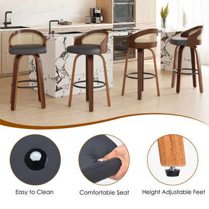 Swivel Bar Stools with Rattan Back, Set of 2