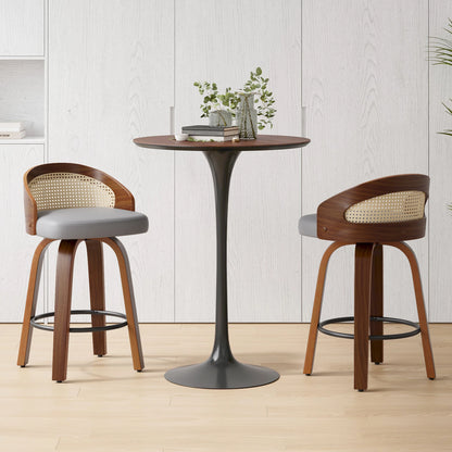 Swivel Bar Stools with Rattan Back, Set of 2