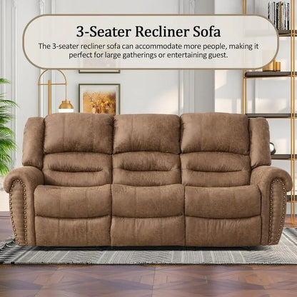 Faux Leather Reclining Sofa (Nut Brown)