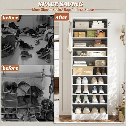 10-Tier Narrow Wood Shoe Rack