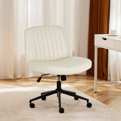 JHK Armless Swivel Office Chair, PU Leather