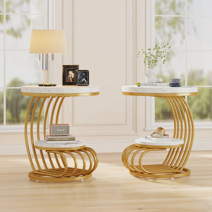 Tribesigns Round End Table, Faux Marble