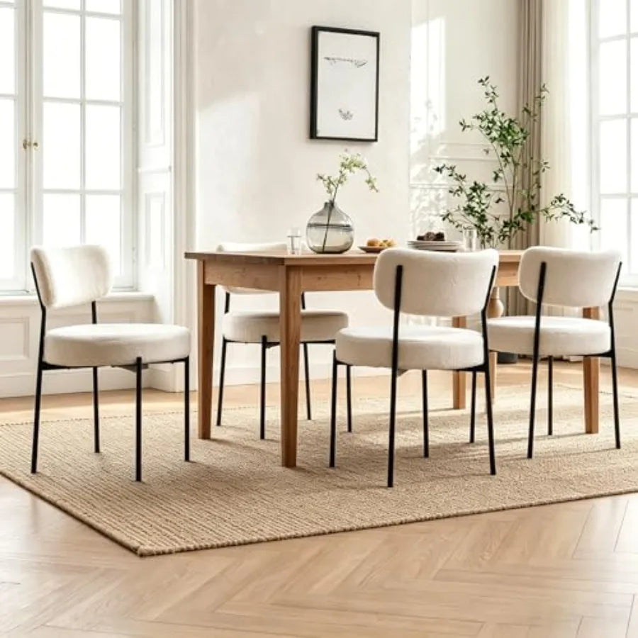 Boucle Mid-Century Dining Chairs, Set of 4
