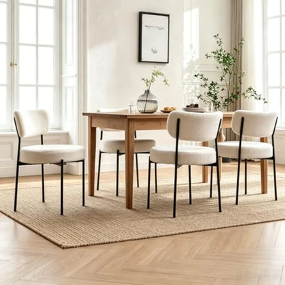 Boucle Mid-Century Dining Chairs, Set of 4