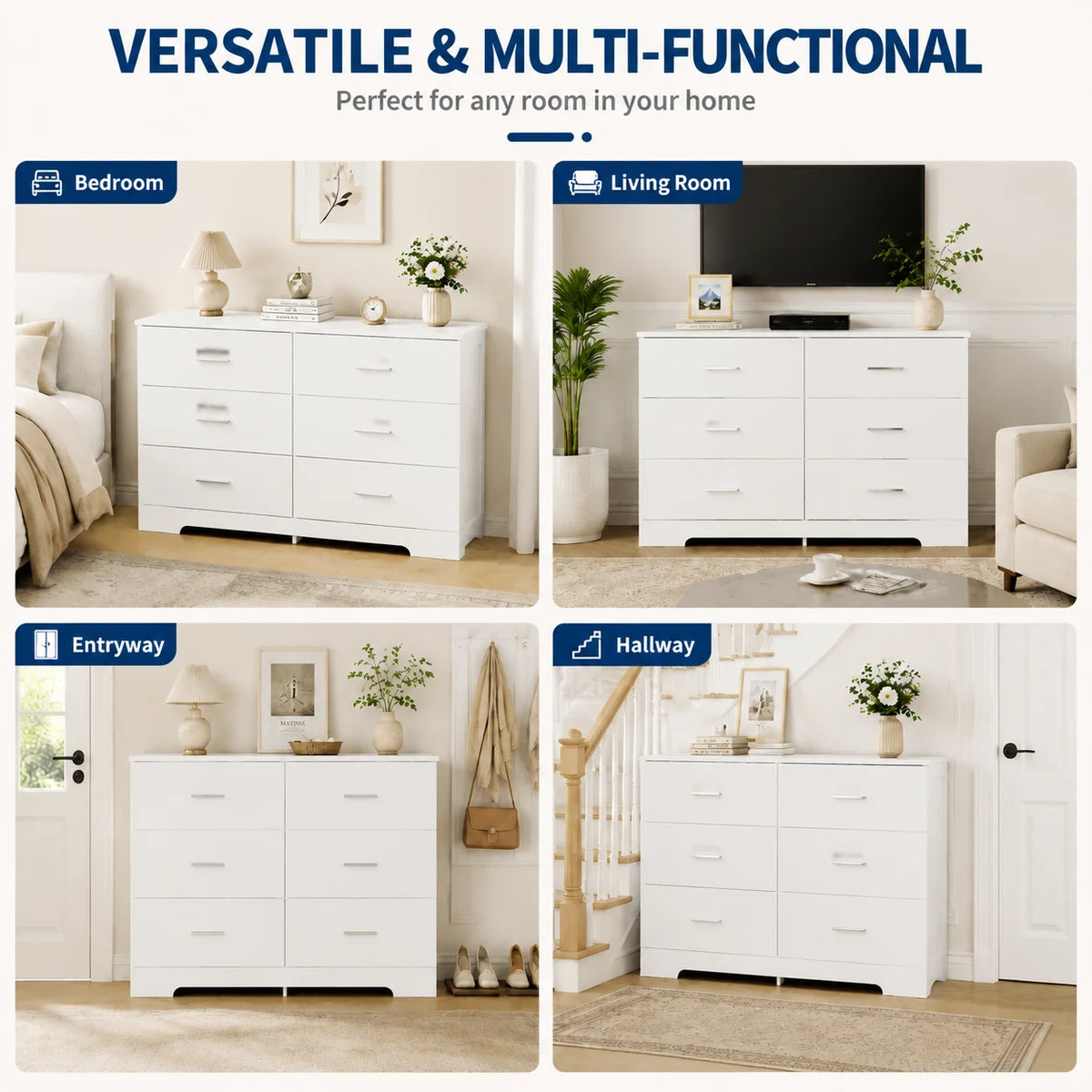 6-Drawer Wood Dresser with Metal Handles