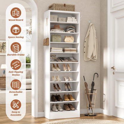 10-Tier Narrow Wood Shoe Rack