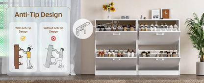 Slim Shoe Cabinet with Flip Drawers