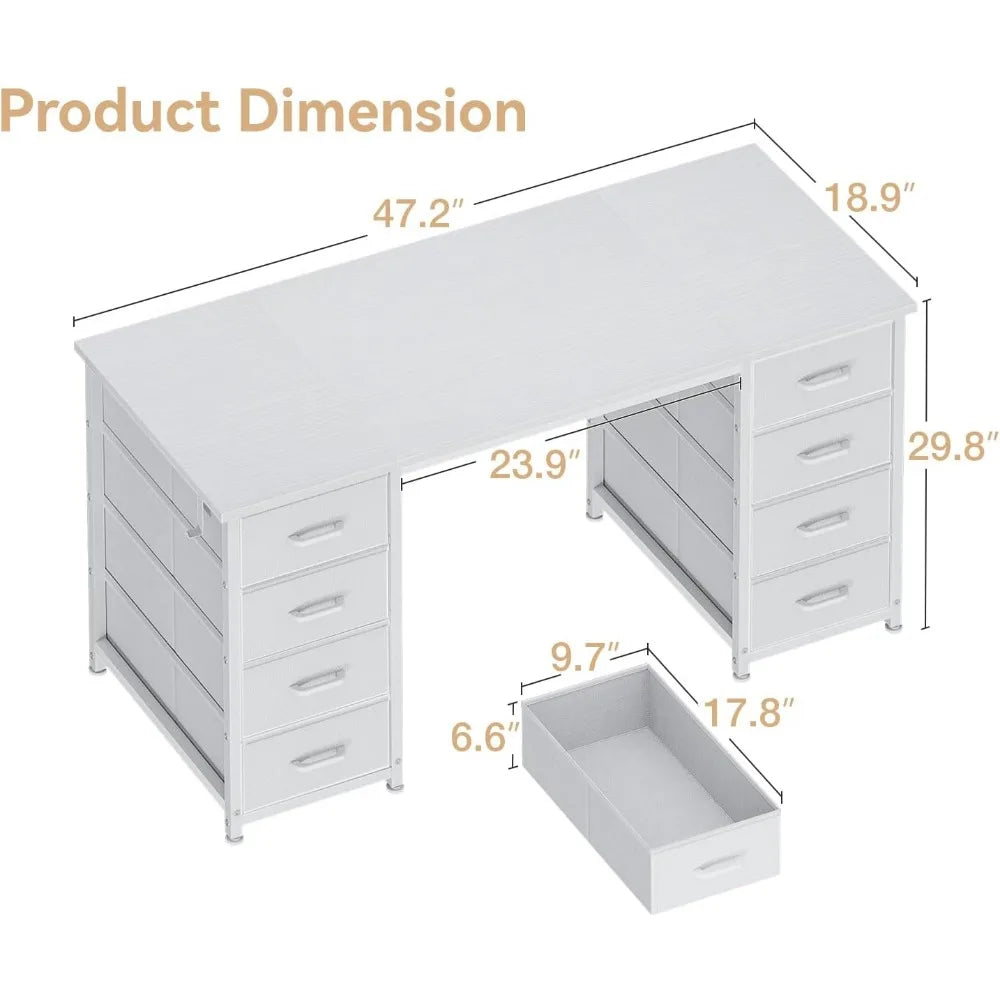 48" Computer Desk with 8 Fabric Drawers