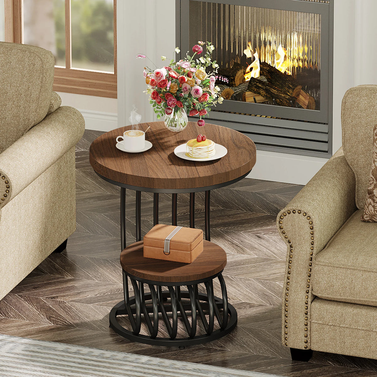 Tribesigns Round End Table, Faux Marble