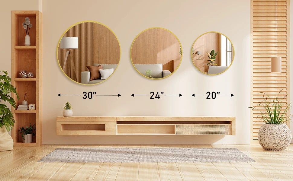 JHK Round Metal Framed Wall Mirror