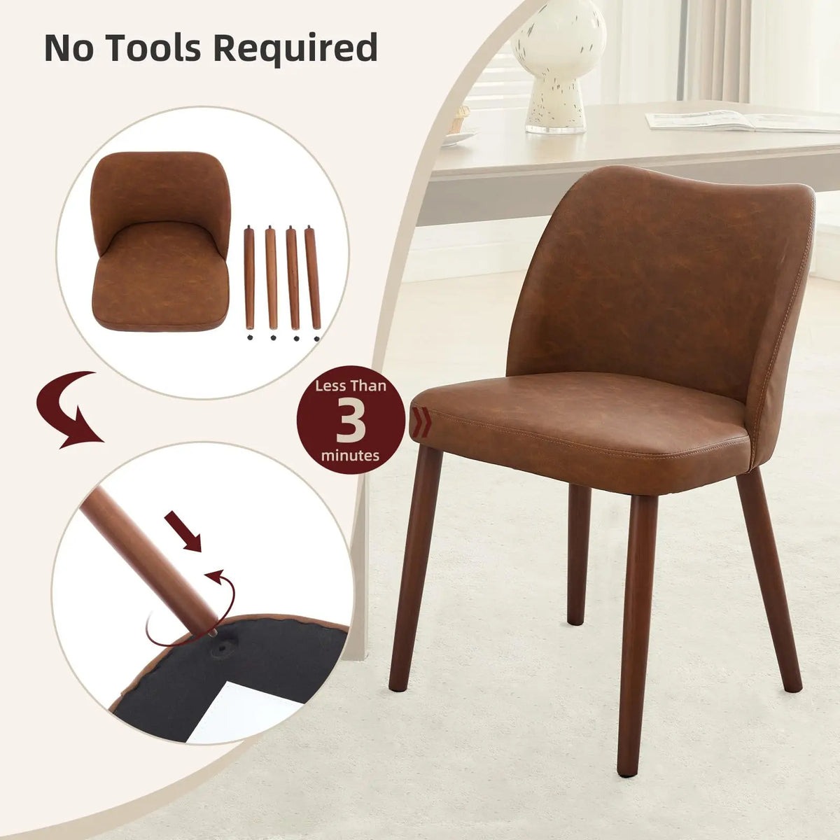 Dining Chairs Set of 2 – Linen Upholstered, Ergonomic Back & Rubberwood Legs