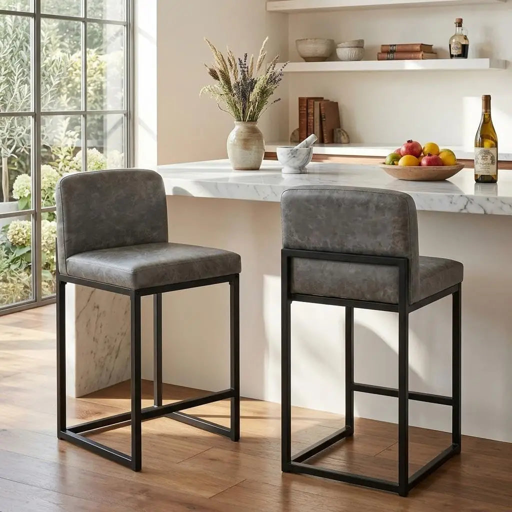 Faux Leather Counter Height Bar Stools, Set of 2