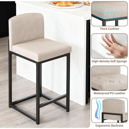 Faux Leather Counter Height Bar Stools, Set of 2