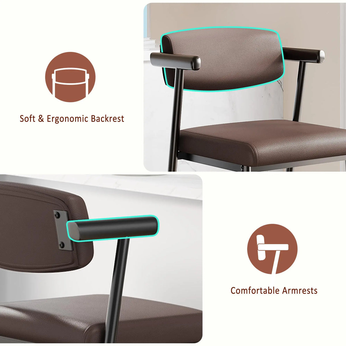 Bar Stools with Arms & Footrest, Set of 2