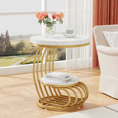 Tribesigns Round End Table, Faux Marble