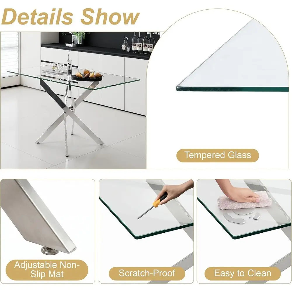 5-Piece Glass Dining Table Set for 4