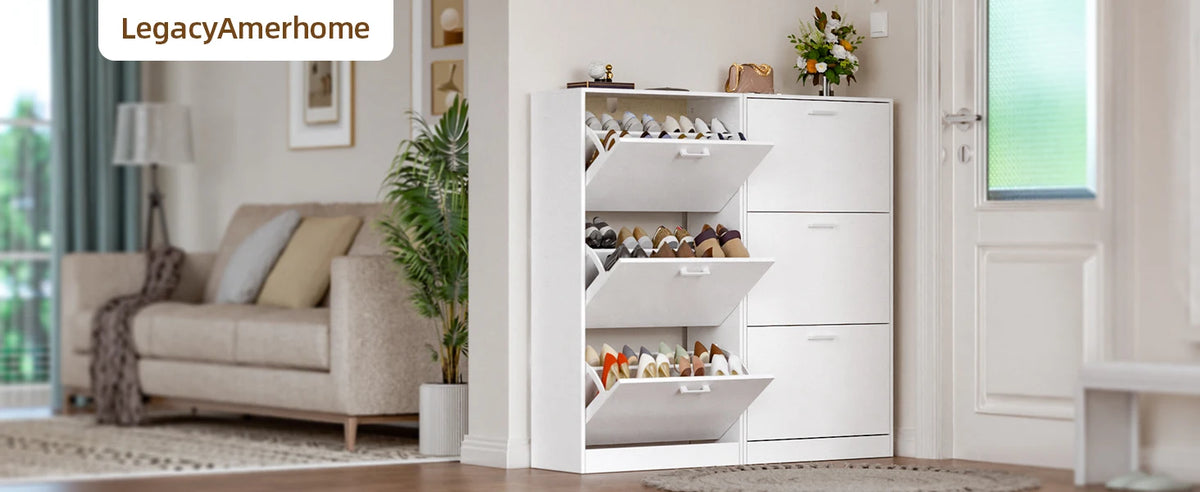 Slim Shoe Cabinet with Flip Drawers