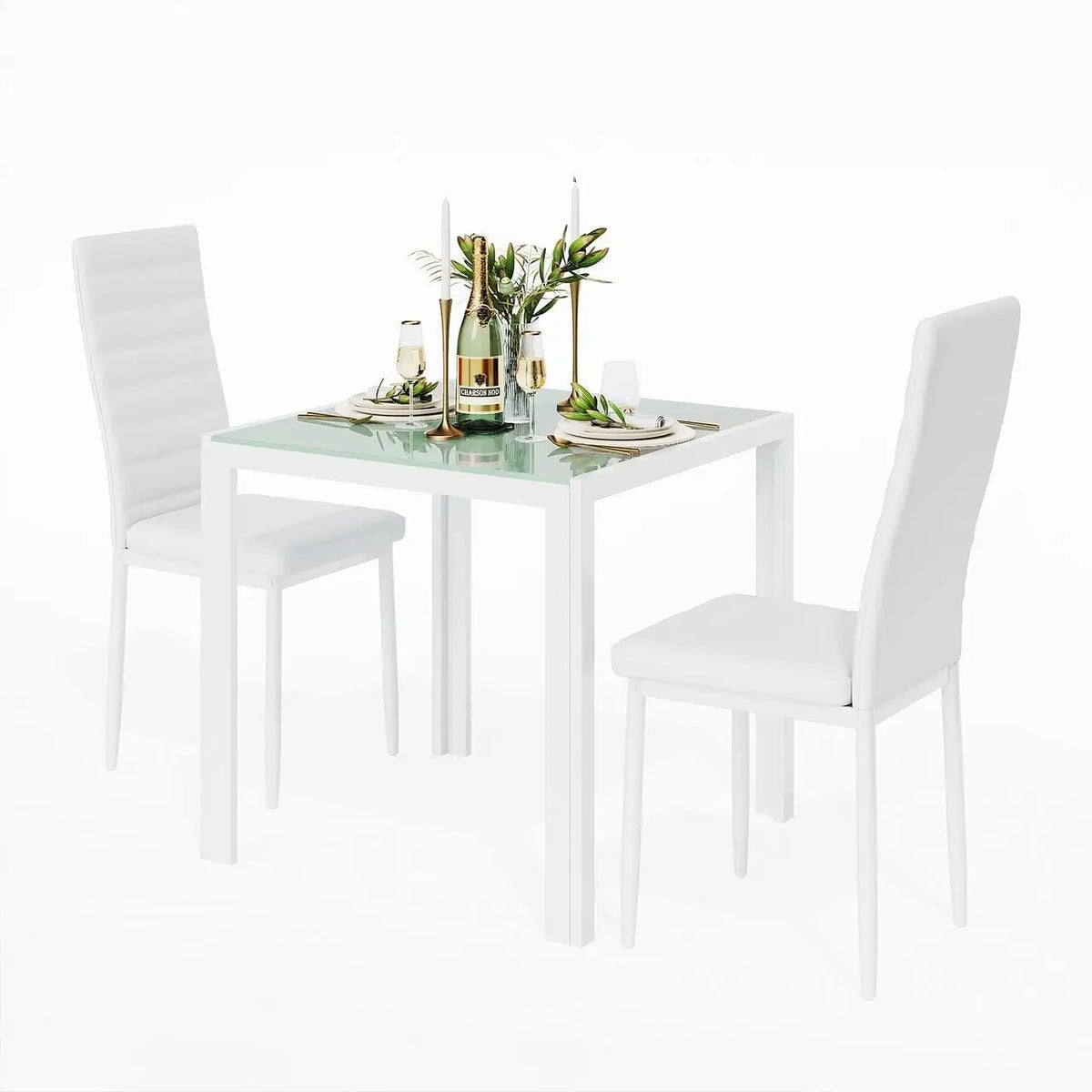 3-Piece Glass Dining Table Set for 2