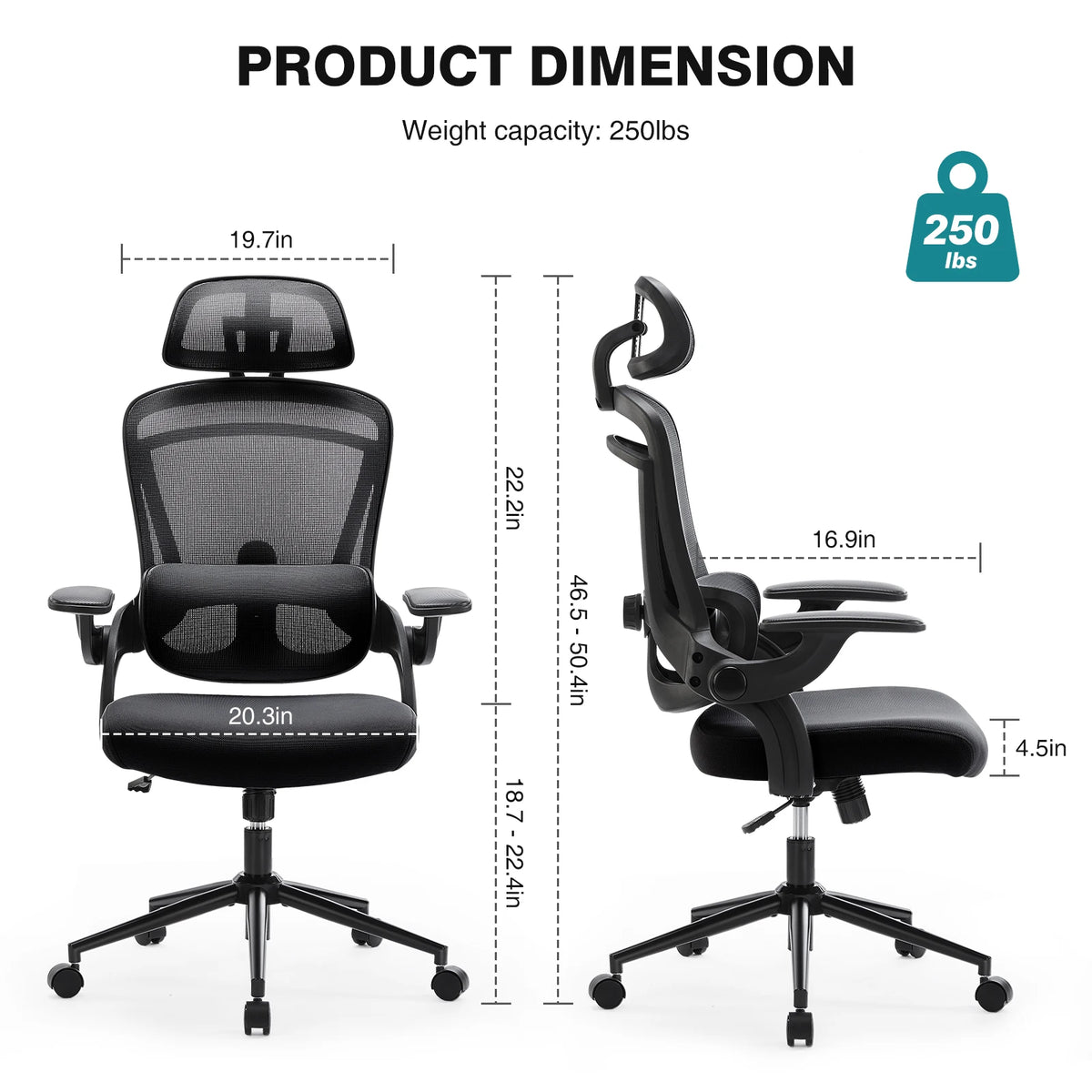 JHK Mesh Office Chair with Flip-Up Arms