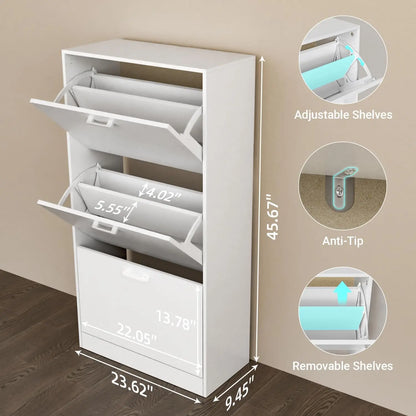 Slim Shoe Cabinet with Flip Drawers