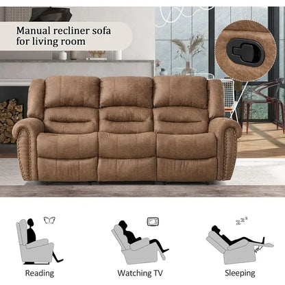 Faux Leather Reclining Sofa (Nut Brown)