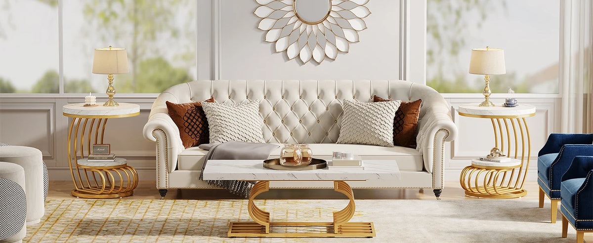 Tribesigns Round End Table, Faux Marble