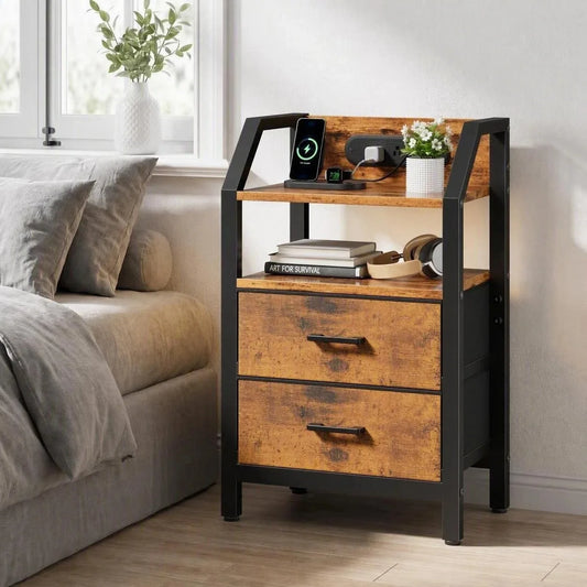 FRODROVIA Nightstand with USB Charging & LED Light