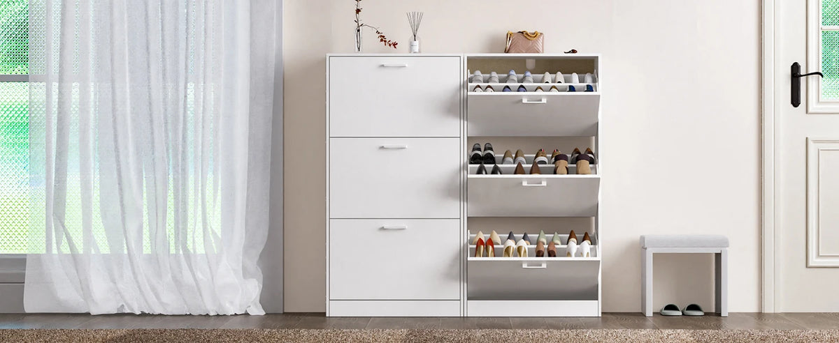 Slim Shoe Cabinet with Flip Drawers