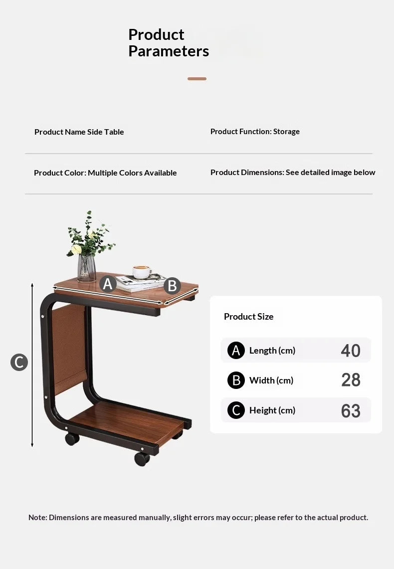 Mobile Coffee Side Table, Height Adjustable