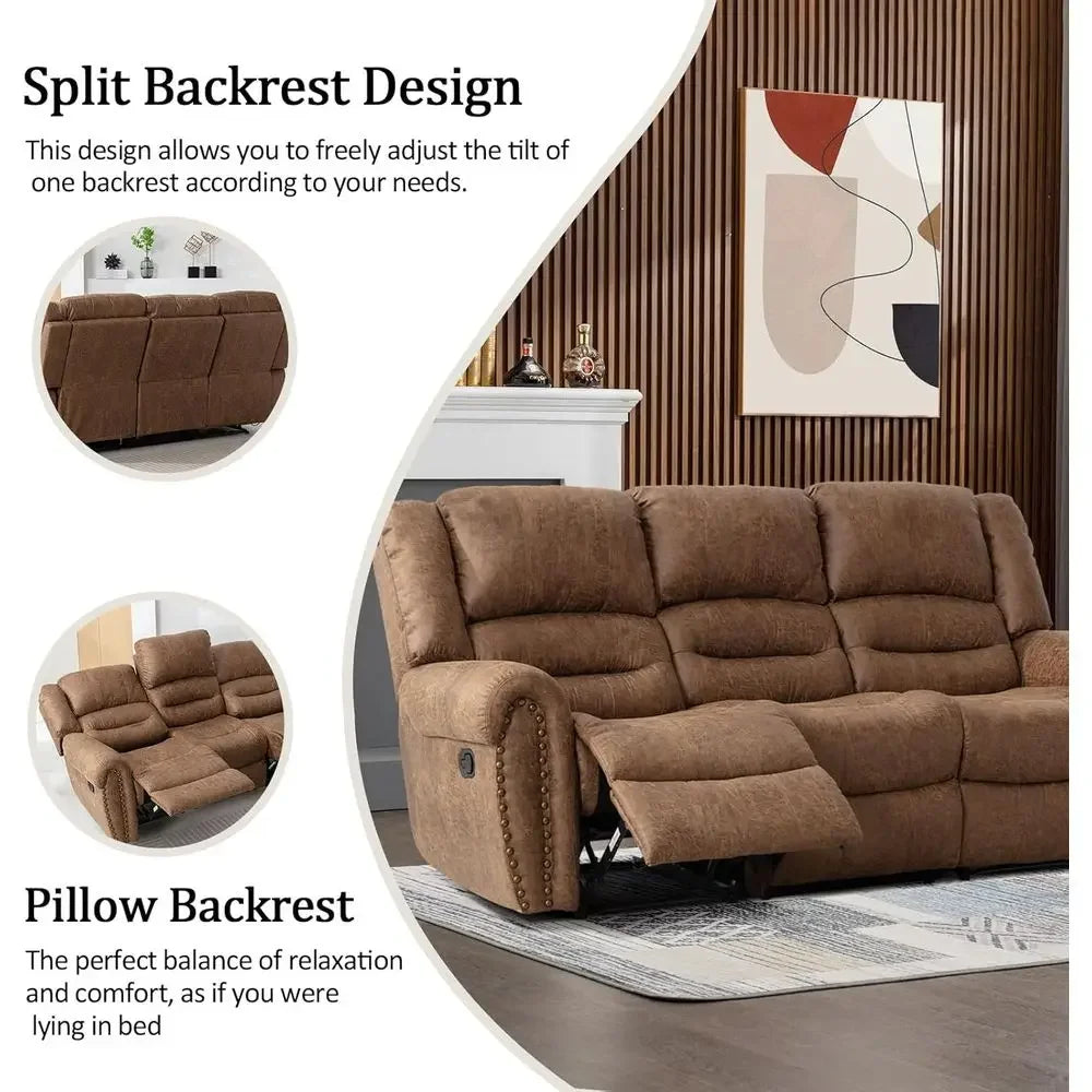 Faux Leather Reclining Sofa (Nut Brown)