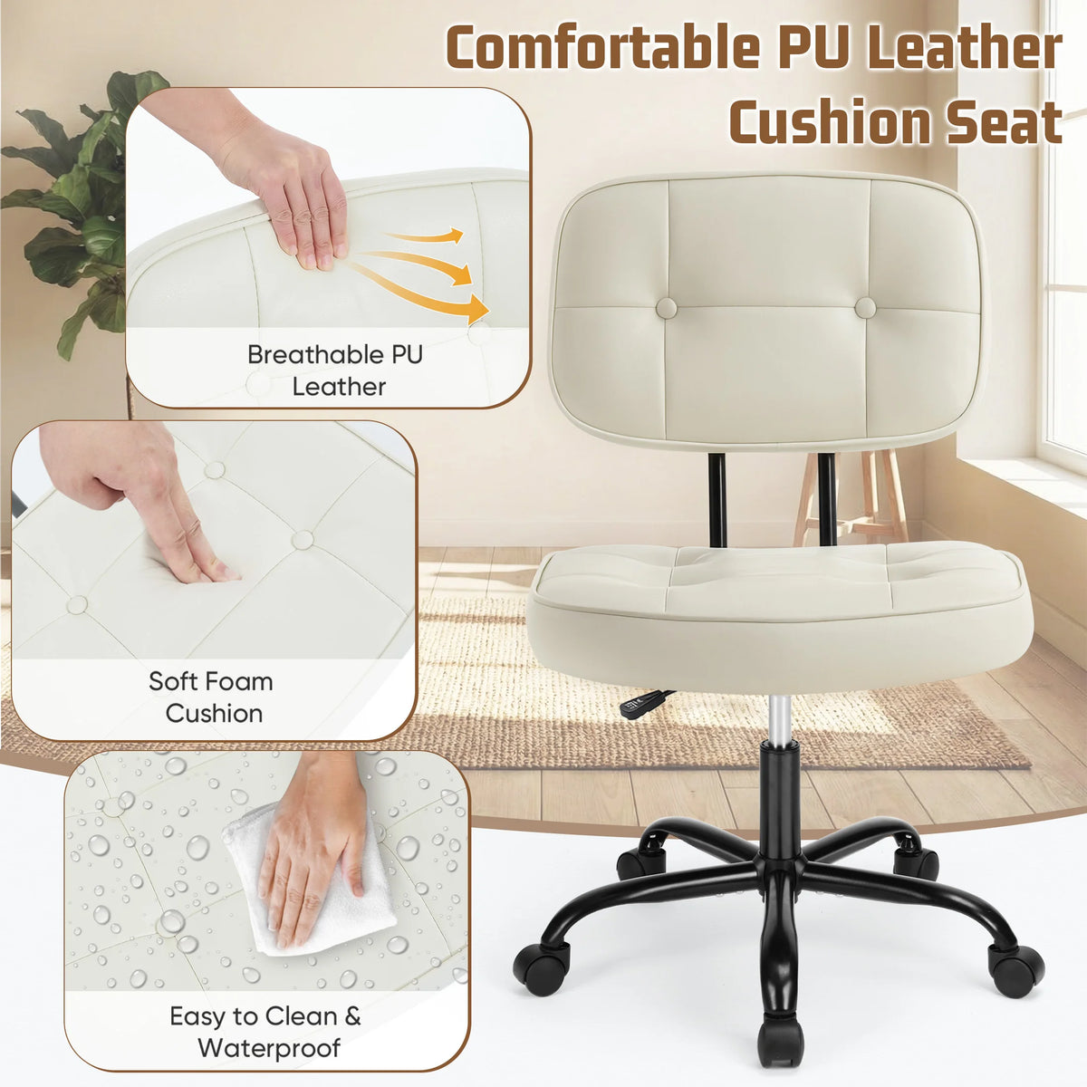 JHK Armless PU Leather Office Chair