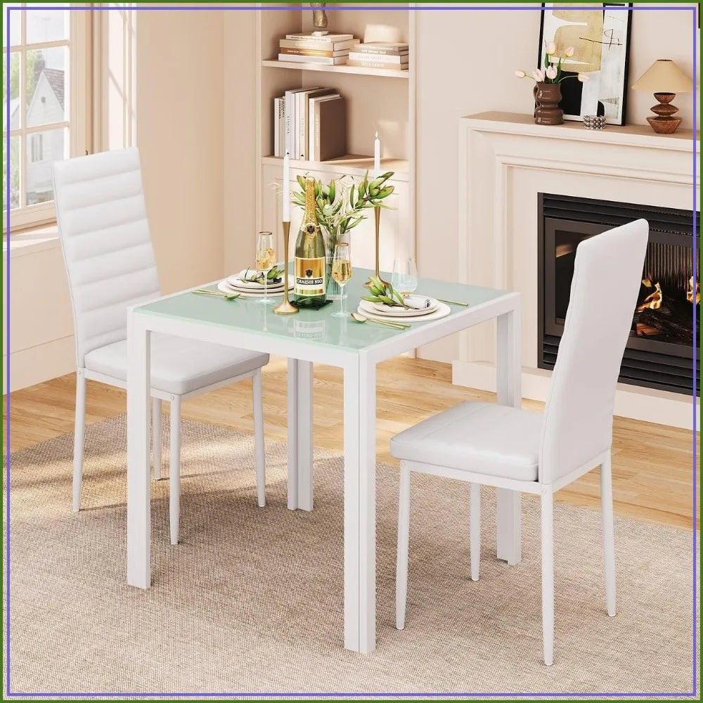 3-Piece Glass Dining Table Set for 2