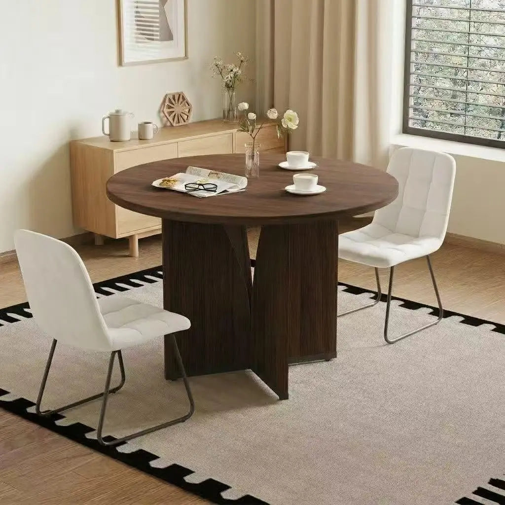 Round Walnut Dining Table Set for 4