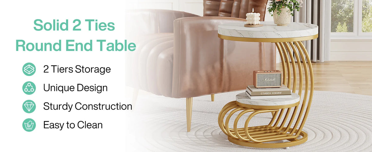 Tribesigns Round End Table, Faux Marble