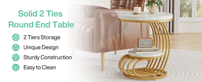 Tribesigns Round End Table, Faux Marble