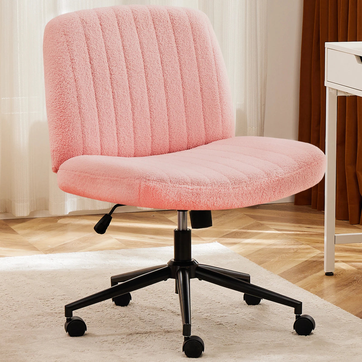 JHK Armless Swivel Office Chair, PU Leather