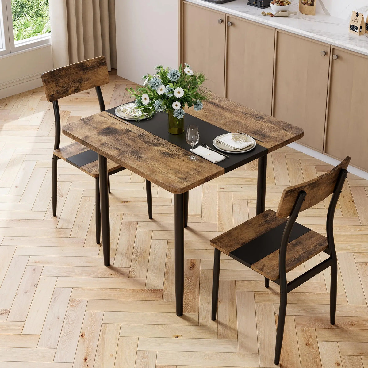 3-Piece Dining Table Set for 2, Two-Tone